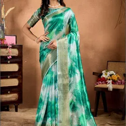 RUNAYA NX Tie and Dye Dyed Woven Design Border Banarasi Saree-picture-29