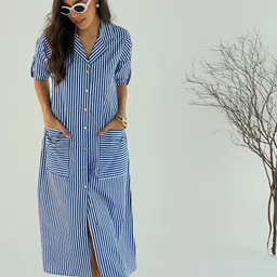 Pink Paprika by SASSAFRAS Striped A-Line Midi Dress-image-16