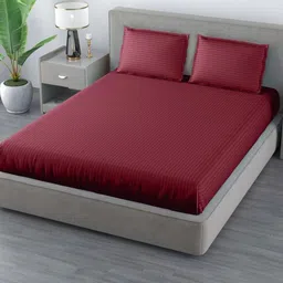 GENUINE GLOBAL DECOR Maroon Striped 250 TC King Bedsheet with 2 Pillow Covers image 4