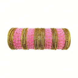 Raj world Pink Glass Artificial Stones Bangle image 1