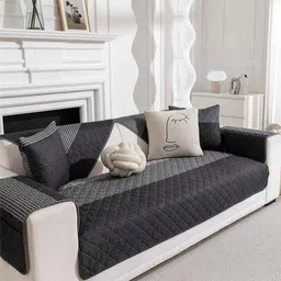 HOMETHREADS Grey & Charcoal Printed Sofa Cover-picture-11