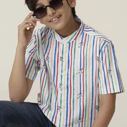 UNDER FOURTEEN ONLY Boys Multi Stripes Opaque Striped Casual Shirt image 4