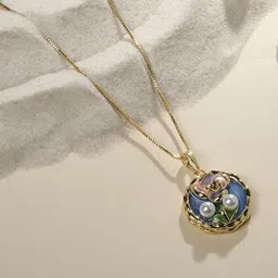 Cierra 18KT Gold-Plated Pearls Beaded Circular Shaped Pendant With Chain-picture-36