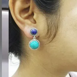 Silver Planets Women Turquoise Blue Earrings image 4