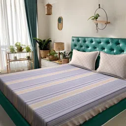 WEAVE AND DECOR Purple Striped Pure Cotton Feel 300 TC Single Bedsheet Set-2.28 m x 1.52 m-picture-21