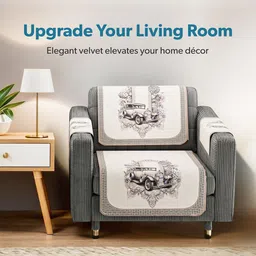 Kuber Industries Brown & White Printed Cotton Sofa Cover With Arms image 3