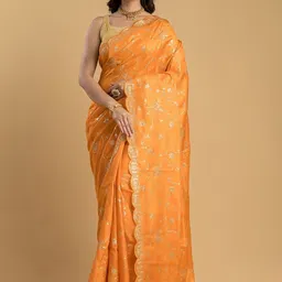 Silk Petalss Floral Embroidered Silk Blend Heavy Work Core Saree-picture-37