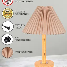 glowhere Pleated Beige Bedside Lamp, Pinewood Base for Bedroom & Living Room Table Lamp image 5