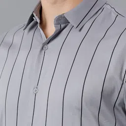 The Collection Men Classic Fit Vertical Striped Spread Collar Satin Formal Shirt image 3