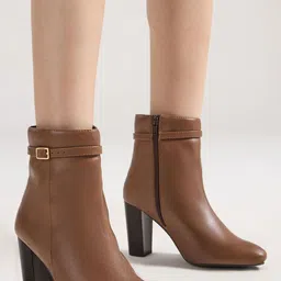 20Dresses Women Round Toe Buckle Detail Block Heel Ankle Regular Boots-image-37