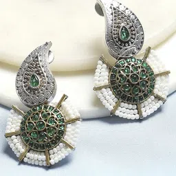 Biba Artificial Stones Studded & Beaded Paisley Shaped Drop Earrings-picture-41