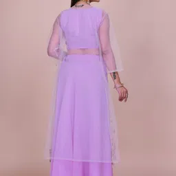 Pantos Women Floral Embroidered Regular Top with Skirt with Sheer Floral Jacket image 4