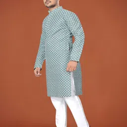 WELL TEX Men Geometric Printed Mandarin Collar Kurta image 3