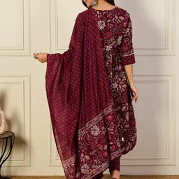 KALINI Floral Printed Keyhole Neck Anarkali Kurta with Trousers And Dupatta image 3