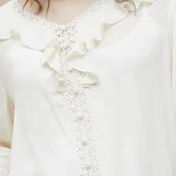 Fame Forever by Lifestyle Self Design Ruffles Lace Insert Bell Sleeve Shirt Style Top image 3