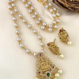 ROFARWORD Gold-Plated Cubic Zirconia Studded & Beaded Jewellery Set image 2