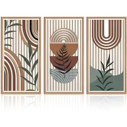 MustHome Beige & Green 3 Pieces Leaf Wooden Hanging Wall Art-picture-11