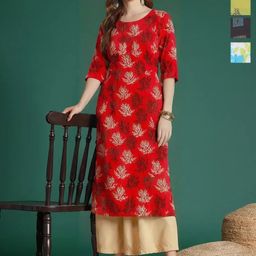 Anouk Rustic Selection Of 4 Floral Printed Round Neck Crepe Straight Kurtas-picture-48