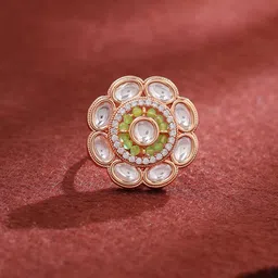 Yellow Chimes Rose Gold-Plated Kundan-Studded Finger Ring-image-28