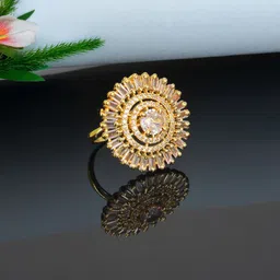 PRIVIU Gold Plated American Diamond Studded Adjustable Finger Ring-picture-29
