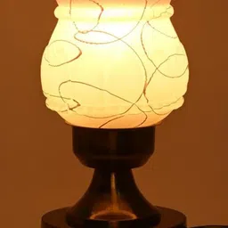 SOMIL Pack of 2 White Printed Glass Cylindrical Shaped Table Lamp image 4