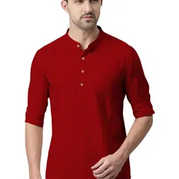 APEKTRA Mandarin Collar Roll-Up Sleeves Straight Short Kurta-picture-27