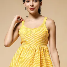 Womenster Women Vertical Stripes Printed Shoulder Straps Peplum Top-image-39