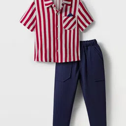 CrayonFlakes Boys Striped Short Sleeves Shirt With Trouser-image-82