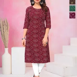 KETAKI FASHION Selection Of 4 Bandhani Printed Round Neck Straight Kurtas-image-76