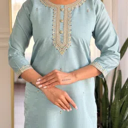 Siya Fashion Women Ethnic Motifs Embroidered Regular Thread Work Kurta with Trousers & With Dupatta image 3
