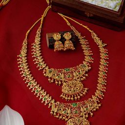 TEEJH Gold Plated Stone Studded & Beaded Jewellery Set-picture-2