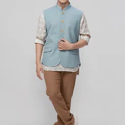 Ethnix by Raymond Men Pure Cotton Mandarin Collar Neck Woven Nehru Jackets image 3