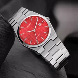 TWIXY Men Brass Dial & Stainless Steel Cut Work Straps Analogue Watch TYW-0013 RED image 4