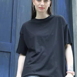 TITTLI Women Polo Collar Extended Sleeves Pure Cotton Applique Boxy T-shirt-image-54