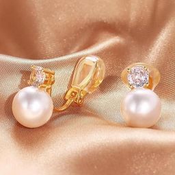 EL REGALO Artificial Stones Studded & Pearls Beaded Spherical Shaped Clip-On Studs-picture-1