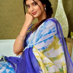 SANISA Tie and Dye Pure Linen Handloom Saree image 2