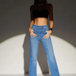 Miss Chase Women Wide Leg Low Distress Light Fade Stretchable Jeans-image-85