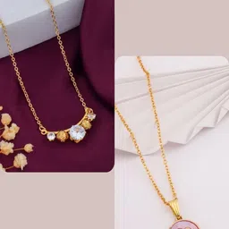 SZN Set Of 2 Gold-Plated Artificial Stones Studded Necklaces-picture-24
