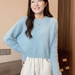 StyleCast Women Solid Round Neck Long Sleeves Crop Pullover-image-85