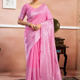 VASTRAAVEDAA Ethnic Motifs Woven Design Zari Banarasi Saree With Unstitched Blouse-picture-18