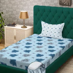 KLOTTHE Blue Floral Cotton Single Bedsheets-image-81