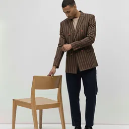 Mr Bowerbird Striped Peaked Lapel Collar Double-Breasted Smart Casual Blazer image 5