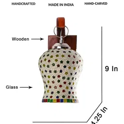 Devansh White & Yellow Printed Wooden Bell Shaped Shaped Wall Lamp With Mosaic Glass image 2