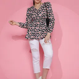 De La Moda Floral Print Crepe Top image 4