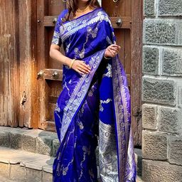 all about you Woven Design Zari Silk Blend Banarasi Saree-picture-25