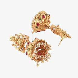 Anouk 24CT Gold-Plated Stones Studded & Pearls Beaded Dome Shaped Temple Jhumkas image 3