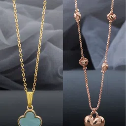 Birado Jewellery Set Of 2 Stainless Steel Gold-Plated Stone Studded Minimal Necklace-picture-55