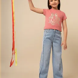 U.S. Polo Assn. Kids Girls Wide Leg Mid-Rise Mildly Distressed Light Fade Stretchable Jeans-image-60