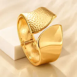 Rubans 22K Gold-Plated Brass Bold Statement Hammered & Smooth Dual Finish Bracelet-image-5