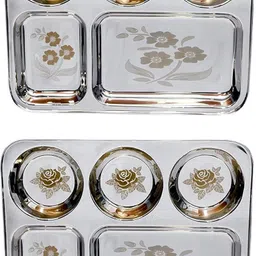 smde stainless steel plate dinner thali laser 5 in 1 set 2pcs Sectioned Plate-picture-23